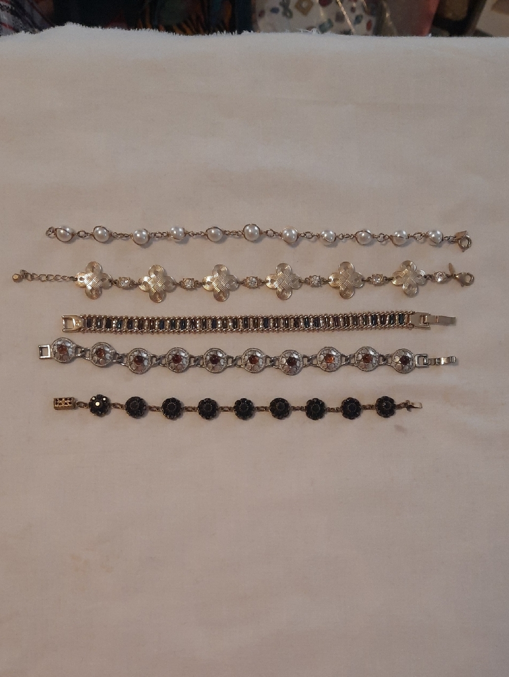 Set of Women's Fashion Bracelet Stack in Silver and Black